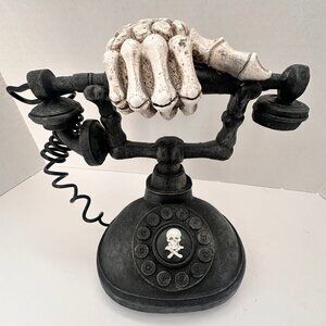 11" Black Resin Spooky Telephone w/ Sound Sensor Halloween Tabletop Decor